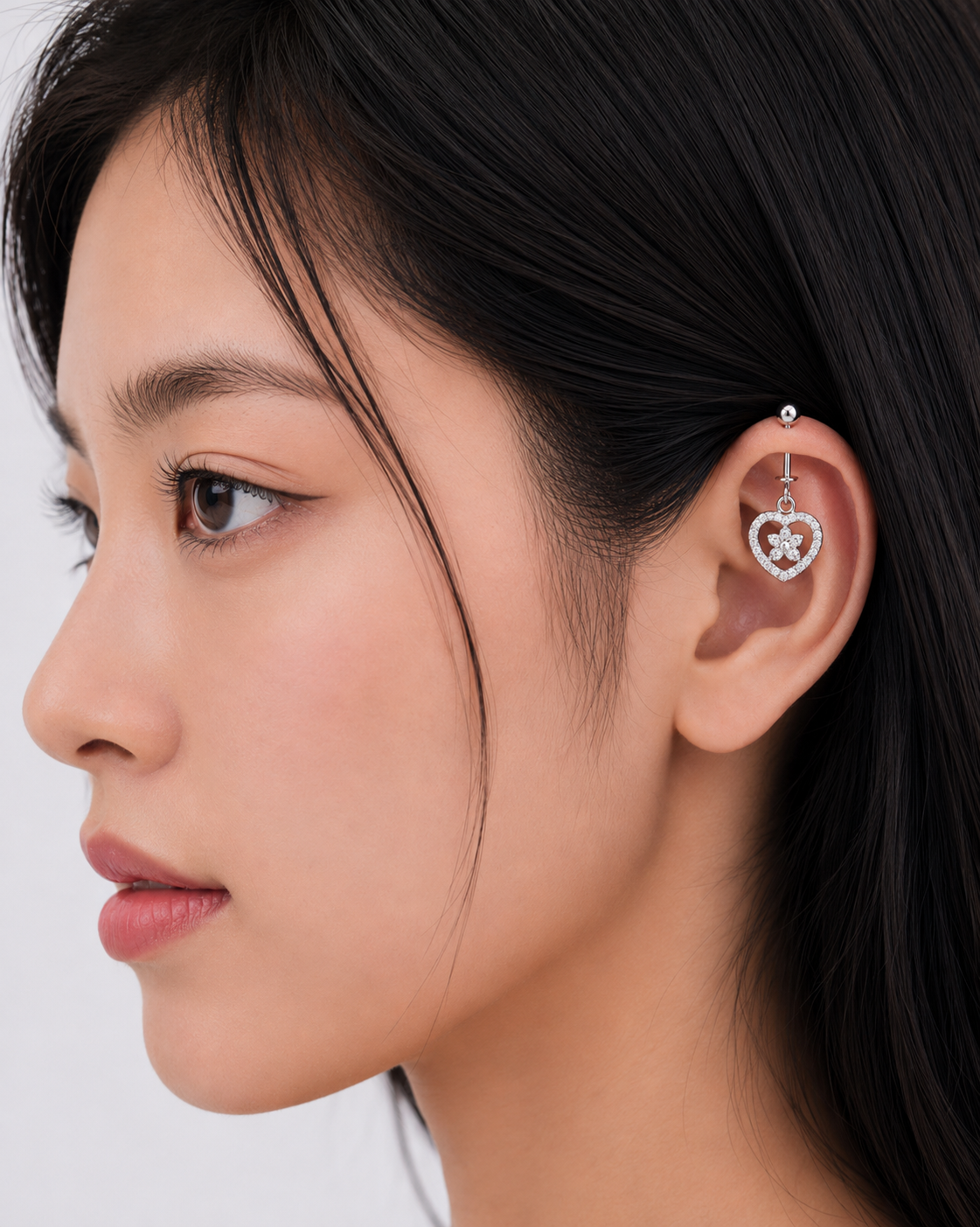 Crystal Heart Flower Studs - Image 3