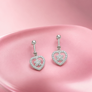 Crystal Heart Flower Studs
