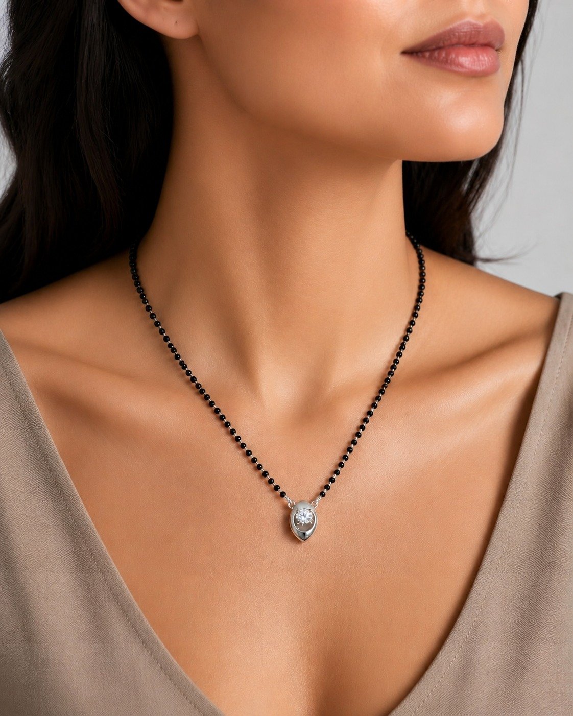 Silver Oval Stone Mangalsutra - Image 3