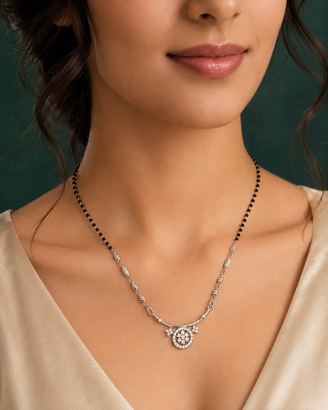Silver Floral Circle Mangalsutra - Image 3