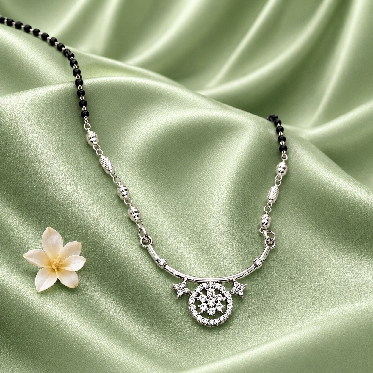 Silver Floral Circle Mangalsutra - Image 2