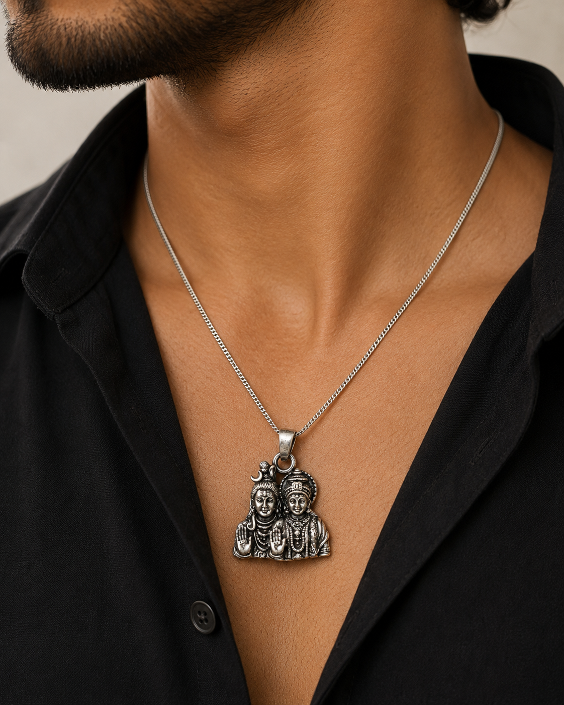 Silver Shiva and Parvati pendant - Image 4