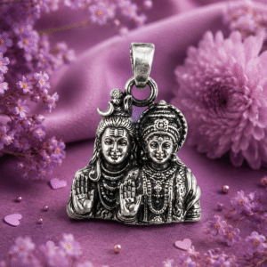 Silver Shiva and Parvati pendant