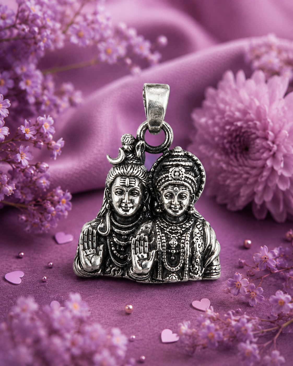 Silver Shiva and Parvati pendant - Image 2