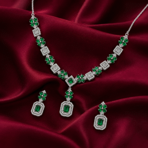 Emerald Bloom Silver Necklace Set