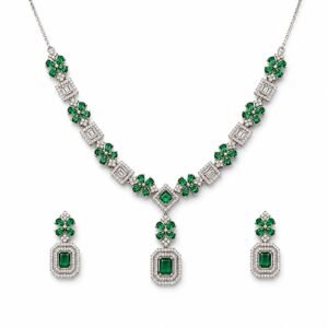 Emerald Bloom Silver Necklace Set