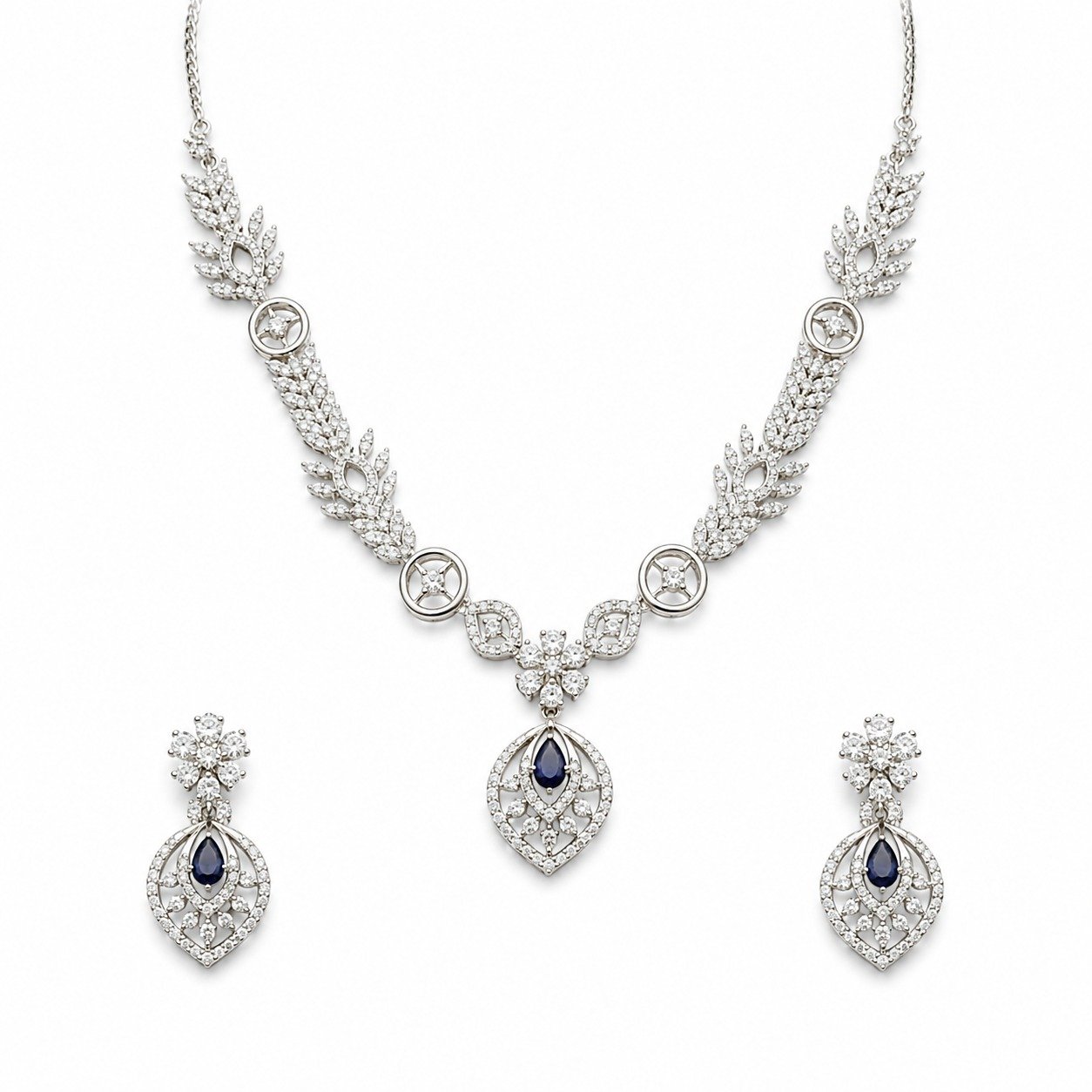 Royal Blue Silver Necklace Set