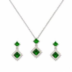 Emerald Glow Silver Pendant Set