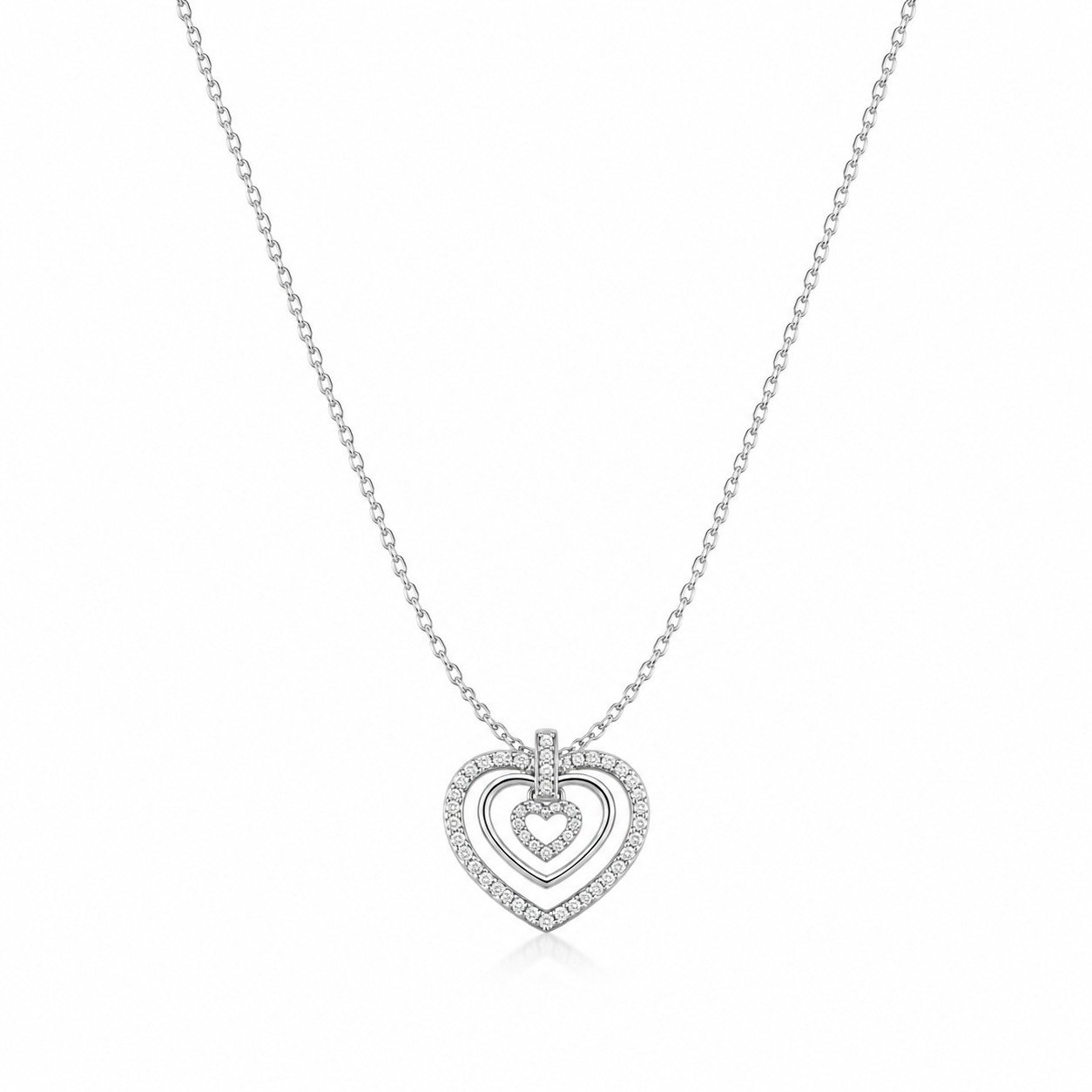 Sparkling Heart Silver Pendant Chain
