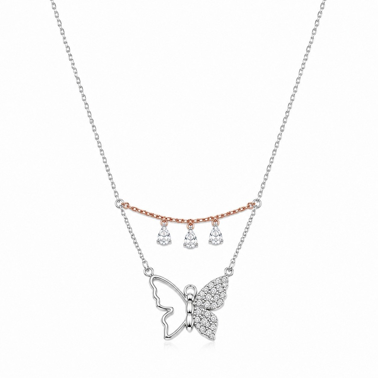 Butterfly Dual Layer Silver Chain