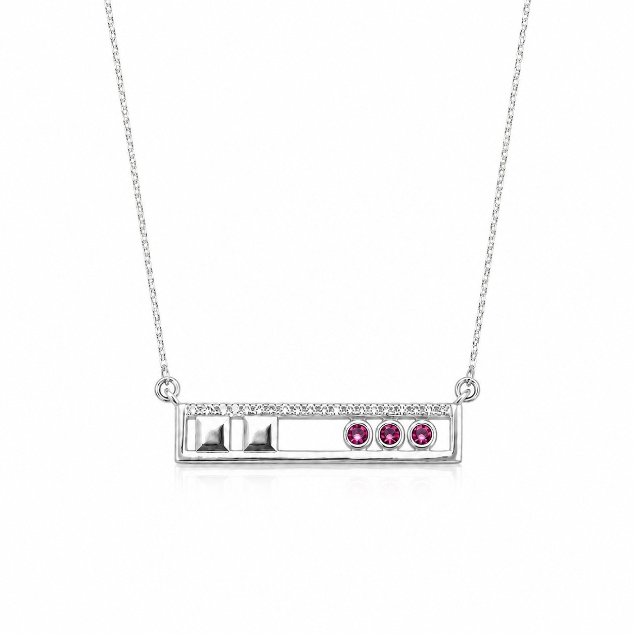 Pink Stone Silver Bar Chain
