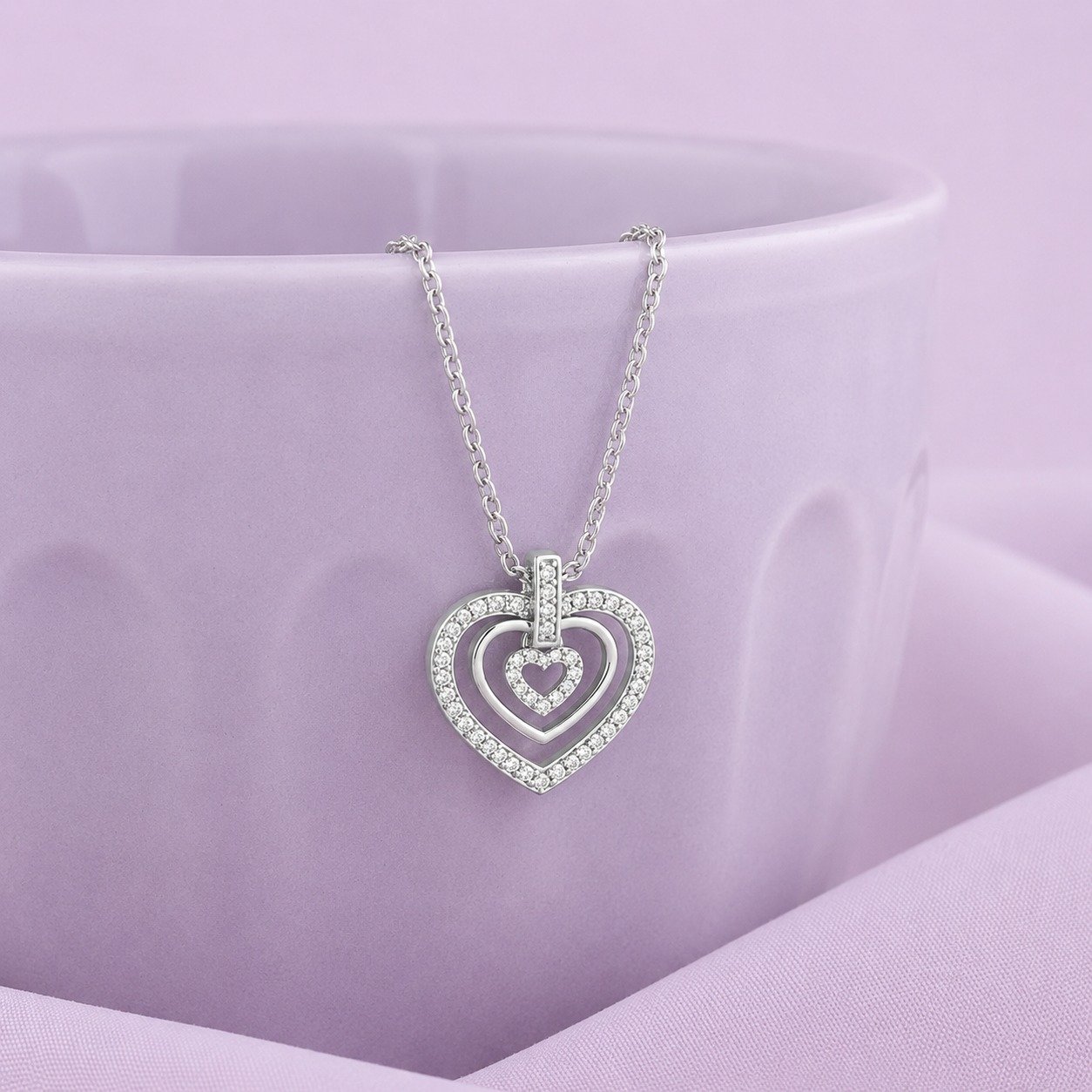 Sparkling Heart Silver Pendant Chain - Image 2