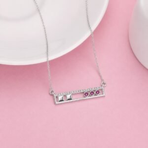 Pink Stone Silver Bar Chain