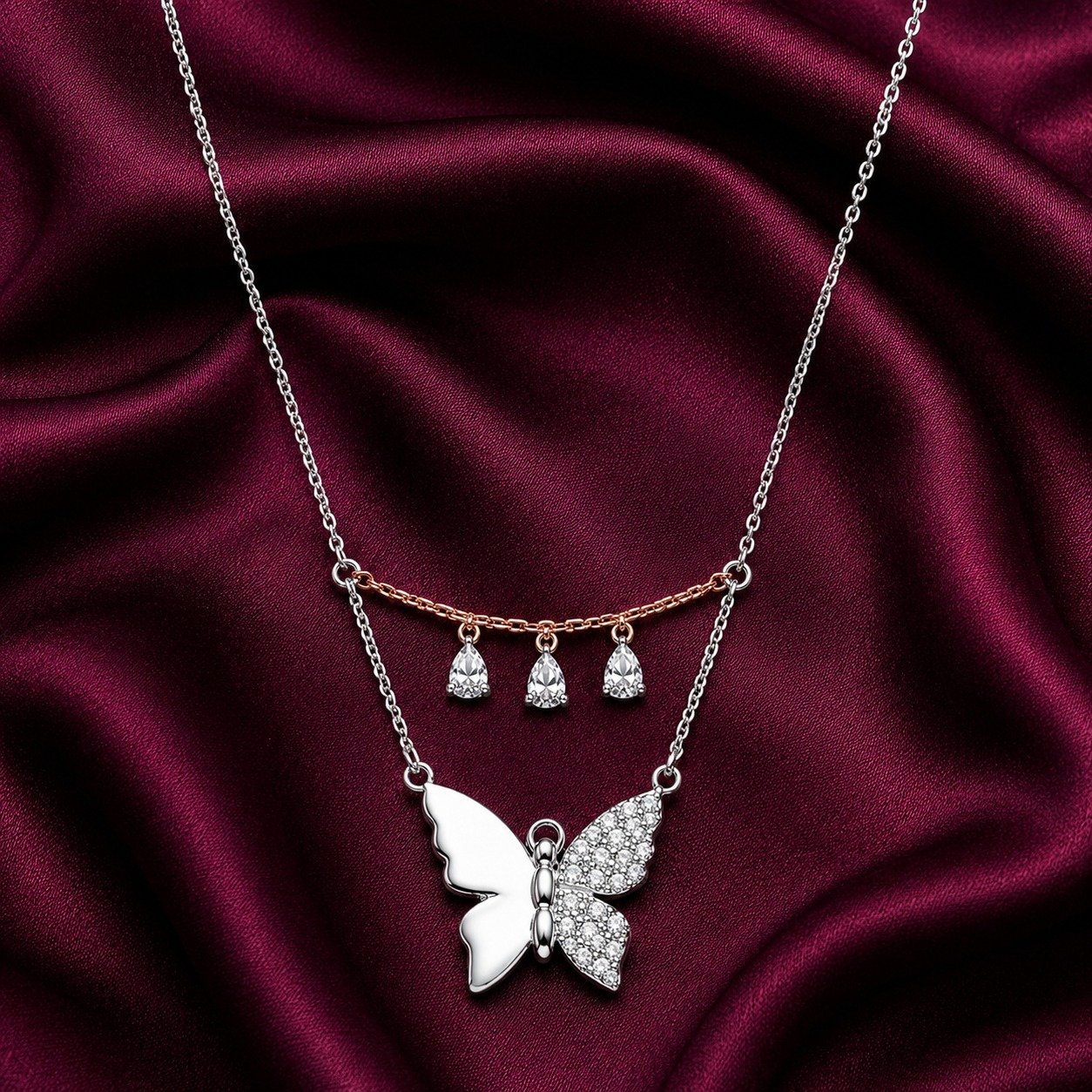 Butterfly Dual Layer Silver Chain - Image 2