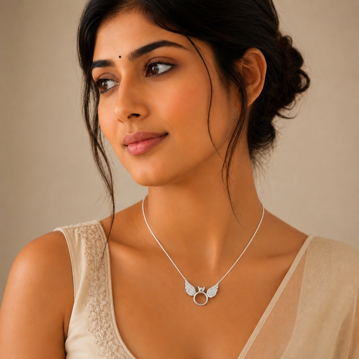 Angel Wings Silver Ring Pendant Chain - Image 3