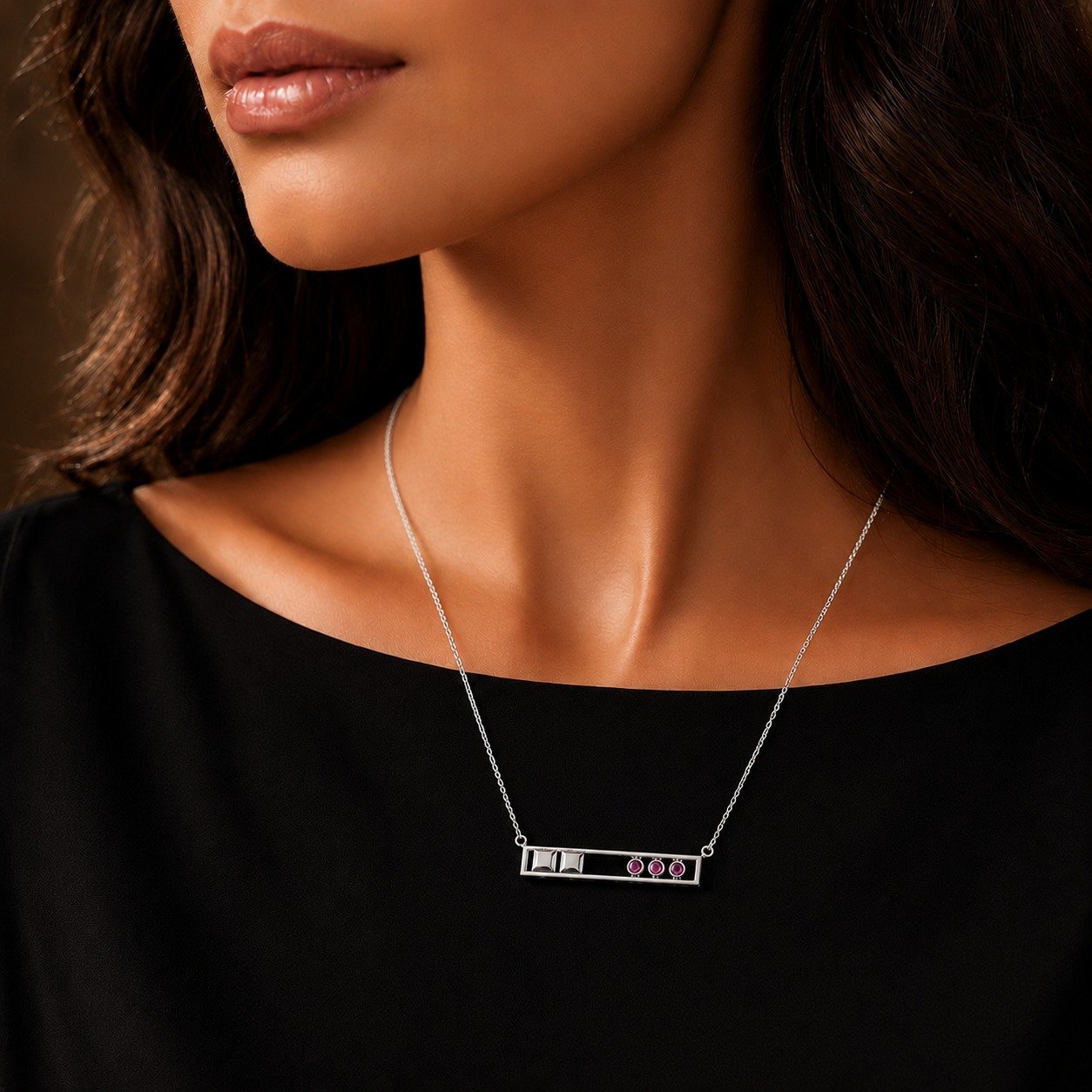 Pink Stone Silver Bar Chain - Image 3