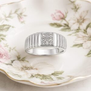 Silver Regal Diamond Square Ring